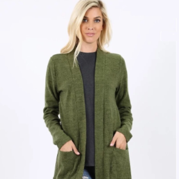 MomMe And More Sweaters New Womens Long Green Cardigan With Pockets